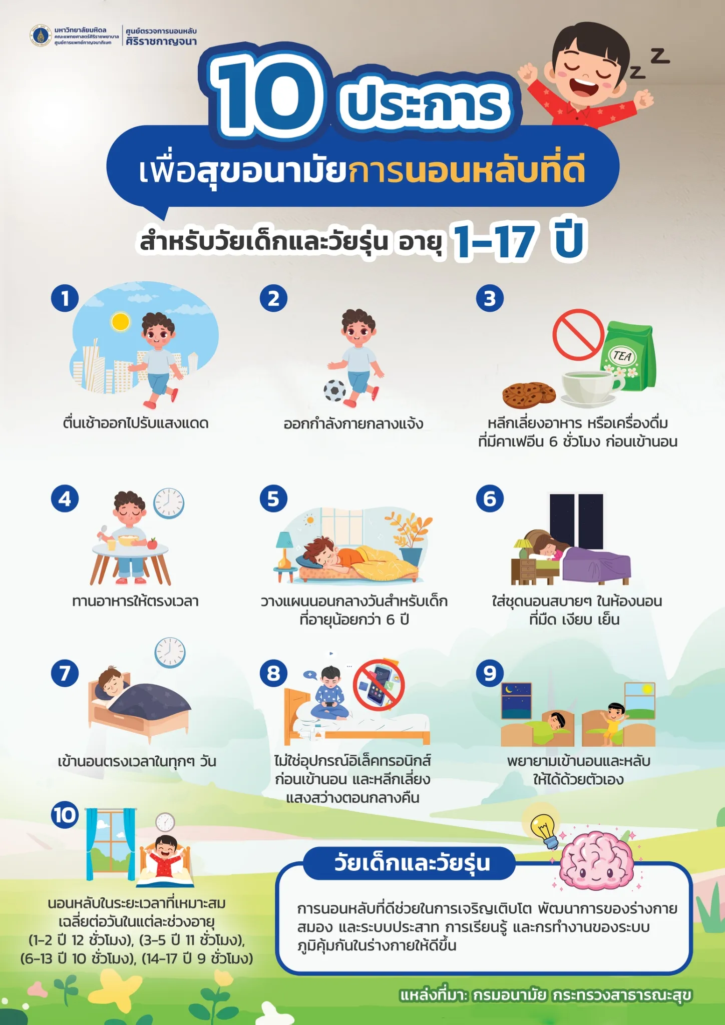 10 ประการ เพื่อสุขอนามัยการนอนหลับที่ดี สำหรับวัยเด็กและวัยรุ่น อายุ 1-17 ปี